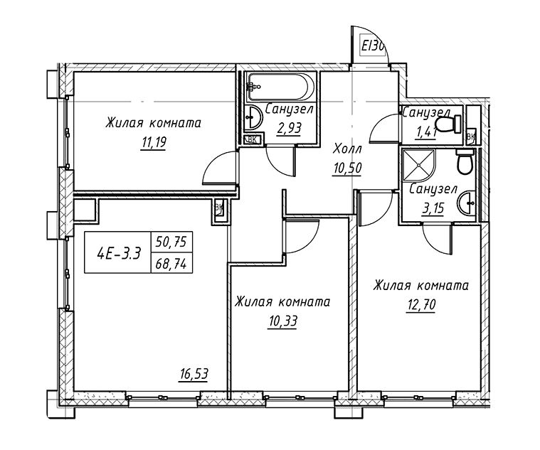 3-комнатная